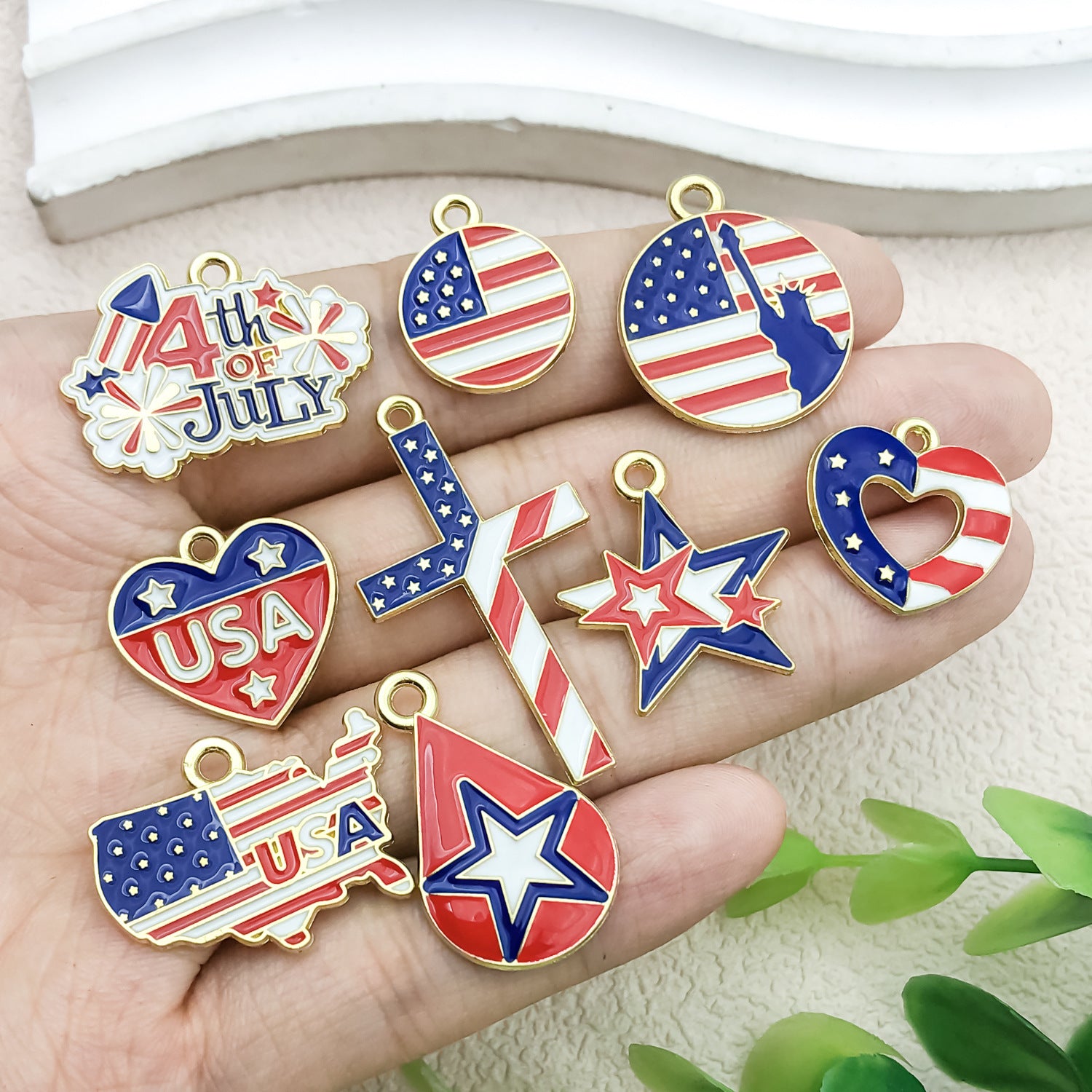 Enamel Iron American Flag Charm Pendant for DIY Independence Day Earrings Necklace Keychain
