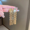 Long Chain Fringe Statement Earrings in Twelve Metallic Styles view 12
