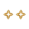 Gold Ribbed Openwork Four Petal Flower Studs Clear Stones view 5