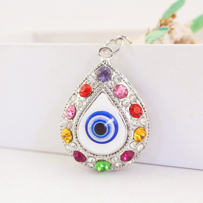 Rhinestone Evil Eye Keychain, Silver Tone Teardrop Bag Charm