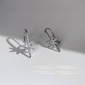 Silver Tone Clear Stone Eight Point Starburst Long Hoop Earrings view 4