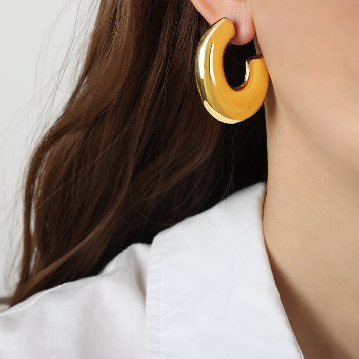 Chunky C Hoop Stud Earrings Gold Steel Small Large Sizes