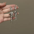 Silver Leaf Cluster Clip On Earrings With Long Chain Fringe view 6