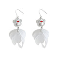 Silver Glass Flower White Petal Tassel Drop Earrings Pair view 5