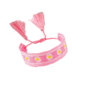 Wide Woven Daisy and Evil Eye Adjustable Tassel Bracelets view 5