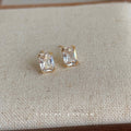 Gold Tone Rectangular Clear Zircon Sugar Cube Stud Earrings view 4