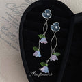 Dark Blue Flower Pale Lavender Bell Branch Long Drop Earrings view 1