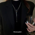 Silver Double Layer Crystal Star Tassel Necklace Piece view 1