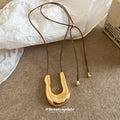 Adjustable Cord U Shape Metal Pendant Necklace Two Colors view 4