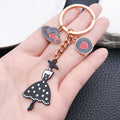 Black Polka Dot Dress Hat and Heart Metal Keychain view 3