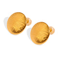 Gold Round Wave Texture Disc Stud Earrings Polished Metal view 5