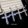 Crystal Cross Dangle Earrings in Gold or Silver Tone view 4