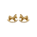 Gold Tone Rocking Horse Earrings with Coin Chain Tassels view 5
