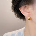 Gold Lucky Cat Stud Earrings Red Zircon Fortune Pair view 2
