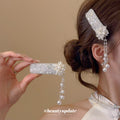 Pink Or White Crystal Chip Flower Hair Clip With Pearl Like Tassels view 3