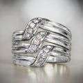 Wide Layered Diagonal Pave Ring In Gold And Silver Tones view 2