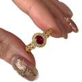 Gold Tone Openwork Ring With Red Oval Crystal Centerpiece view 5