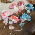 Pink White Flower Cluster Duckbill Hair Clip Pair With Long Tassels view 2
