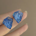 Textured Blue Irregular Geometric Resin Stud Earrings view 2
