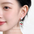 Silver Pearl Cherry Square Enamel Drop Earrings Pair view 2