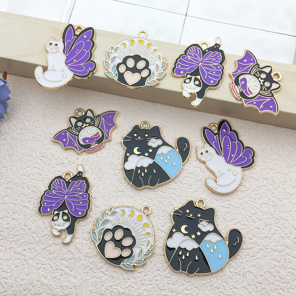Enamel Zinc Alloy Butterfly Cat Heart Cartoon Charm Pendant for Earrings and Necklaces