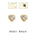 Gold Heart Crystal Stud Earrings Ornate Beaded Frame view 3