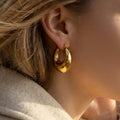 U-Shape Chunky Hoop Earrings Polished Gold Steel Pair view 4