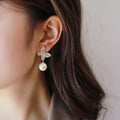 Gold and Silver Butterfly Crystal Pearl Drop Earrings view 3