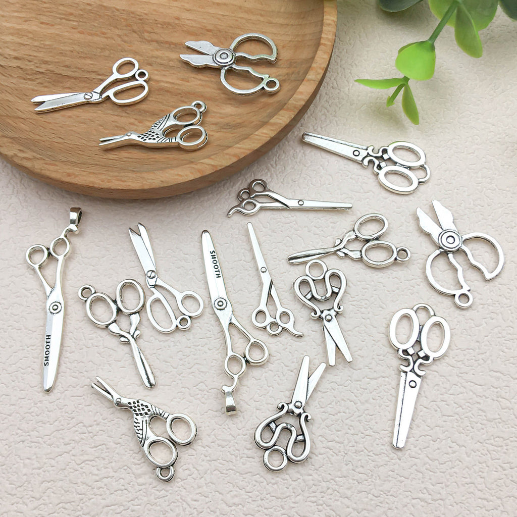 Antique Silver Zinc Alloy Scissors Charm Pendant for DIY Keychain Necklace Earrings