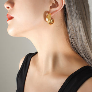 Thick C Shape Geometric Hoop Stud Earrings Gold Rose Steel