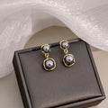 Gray Pearl Dual Drop Earrings Irregular Gold Frames view 3
