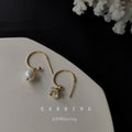 Gold Tone White Pearl And Rose Flower Asymmetric Hook Earrings view 4