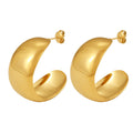 Chunky Polished C Shape Hoop Earrings Gold Silver Stainless view 5