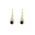 Gold Black Teardrop Leverback Earrings Rhinestone Outline view 5
