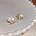 Gold-Tone White Enamel Flower Stud Earrings With Zircon view 3