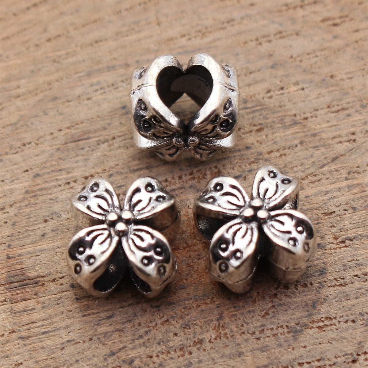 11x11x7.1mm 1.3g Antique Silver Zinc Alloy Four Petal Flower Large Hole Beads for Bracelet Jewelry Making