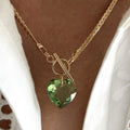 Gold Tone Snake Chain Faceted Heart Toggle Pendant Necklace view 4