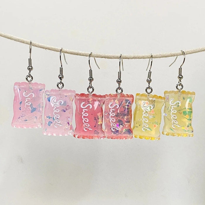 Resin Candy Packet Sweet Glitter Drop Earrings 7 Colors