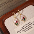 Pink Framed Tulip and Pearl Look Leverback Earrings view 3