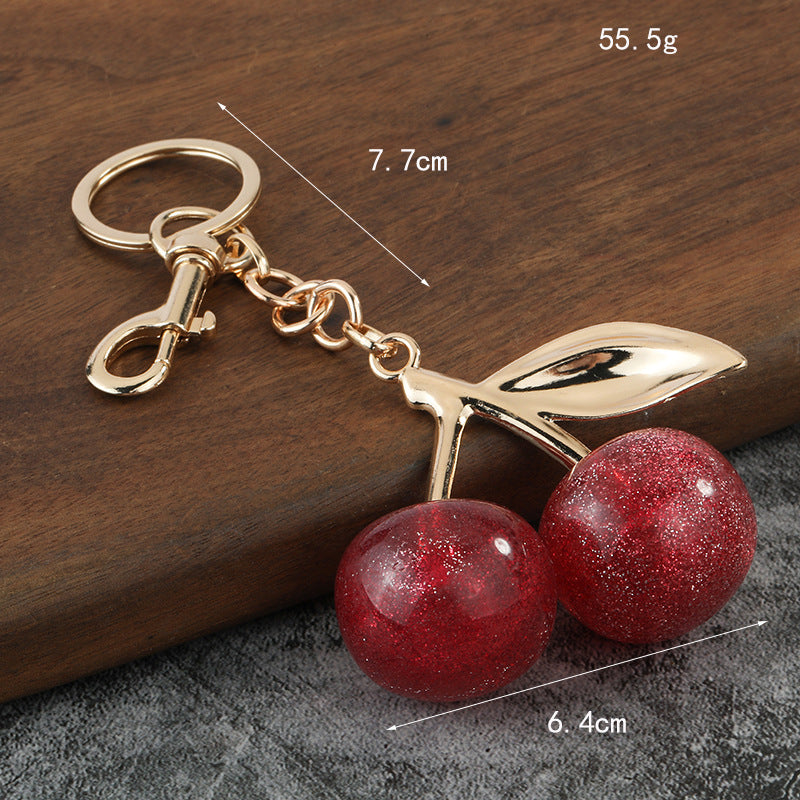 Red Resin Cherry Keychain Bag Charm for Keys or Handbags