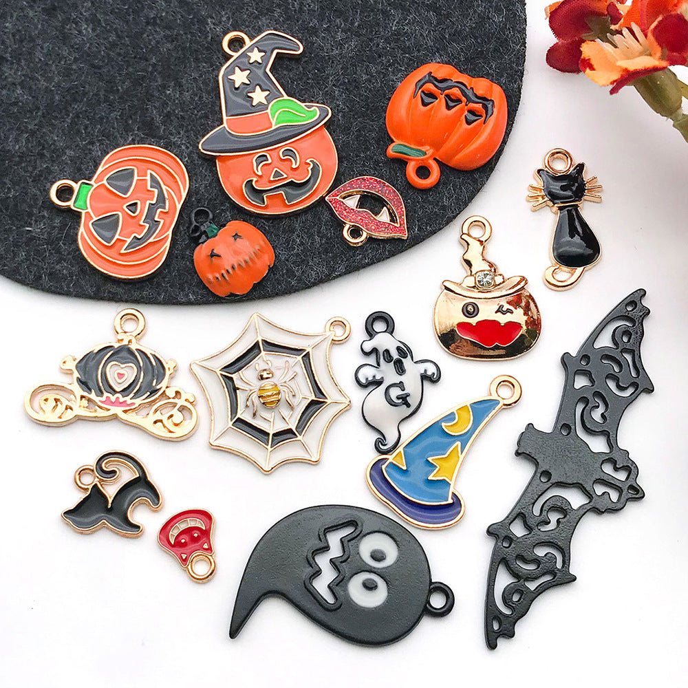 Enamel Zinc Alloy Halloween Pumpkin Cat Hat Charm Pendant for Earrings and DIY Jewelry