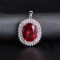 Silver Red Oval Halo Pendant Necklace Clear Stone Frame view 3