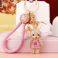 Jeweled Flower Dress Rabbit Keychains in Red Pink and Blue view 7