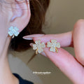 Pave Crystal Four Leaf Clover Stud Statement Earrings view 1