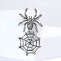 Spider and Web Dangle Brooch Hammered Body Silver and Black view 2