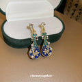 Blue Enamel Lute Drop Earrings with White Pearl Accents view 4