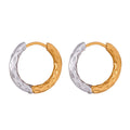 Two Tone Gold Steel Hammered Huggie Hoop Earrings Pair view 5