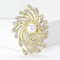 Pearl Rhinestone Firework Swirl Brooch Gold Silver Tone Pin view 2
