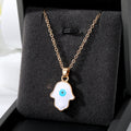 Gold Tone Enamel Hamsa Evil Eye Pendant Necklaces in Four Colors view 4