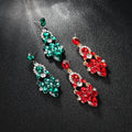Green Silver Tone Green Floral Teardrop Tassel Crystal Three Designs Metal Dangle Earrings view 4